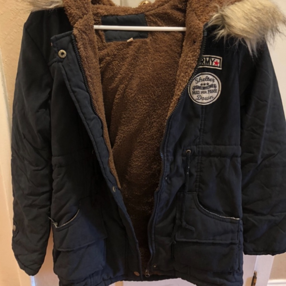 Contrast Lined Faux Fur Hood Parka Coat